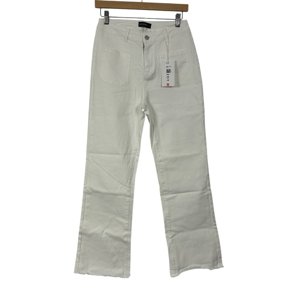KICZOY Straight Leg Cropped Jeans Womens Medium White Frayed Hem Medium